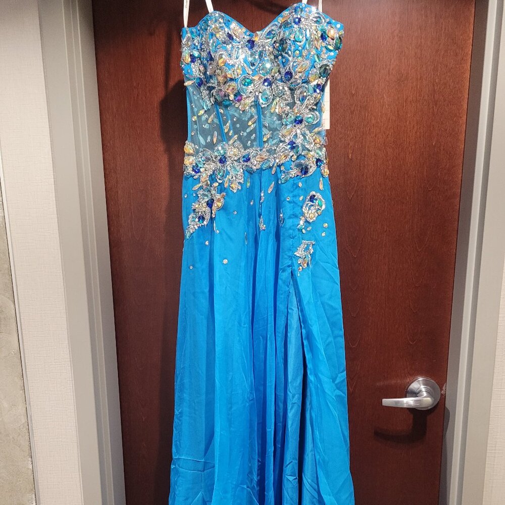 Partytime Formals/Rachel Allan 6497 Turquoise Size 8 Prom Dress
